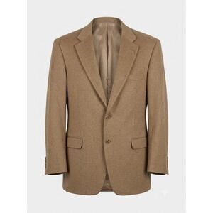 Career Wool Silk Cashmere Blazer Two Button Sport Coat Tan Office 44R Formal